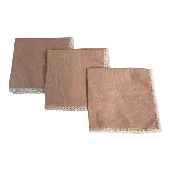 Set of 3 Mauve Pink Delicate Lace Edge Square Cloth Napkins 15” Tea Party Formal - Picture 1 of 4